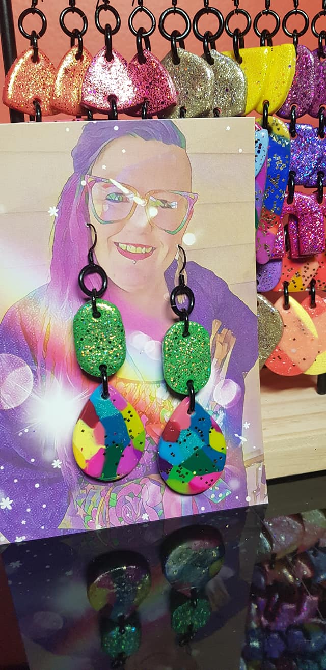 Fizzy lime & rainbows handmade glitter polymer clay earrings