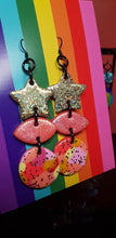 Load image into Gallery viewer, Gold stars handmade glitter polymer clay earrings
