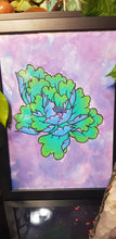 Load image into Gallery viewer, Lime &amp; turquoise blooming crysanthemum Australian floral tattoo inspired artwork
