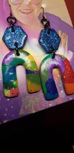 Load image into Gallery viewer, Rainbow pride handmade glitter polymer clay earrings
