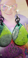 Load image into Gallery viewer, Ace Avocado glitter handmade earrings polymer clay
