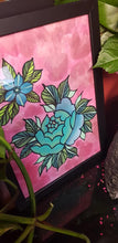 Load image into Gallery viewer, Turquoise &amp; teal peony flower Australian floral tattoo inspired artwork
