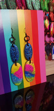 Load image into Gallery viewer, Sapphire glitter handmade earrings polymer clay
