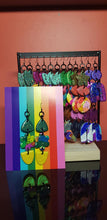Load image into Gallery viewer, Flower power rainbow glitter polymer clay earrings
