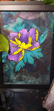 Load image into Gallery viewer, Purple &amp; yellow chrysanthemum flower Australian floral tattoo inspired artwork
