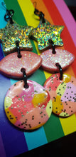 Load image into Gallery viewer, Gold stars handmade glitter polymer clay earrings
