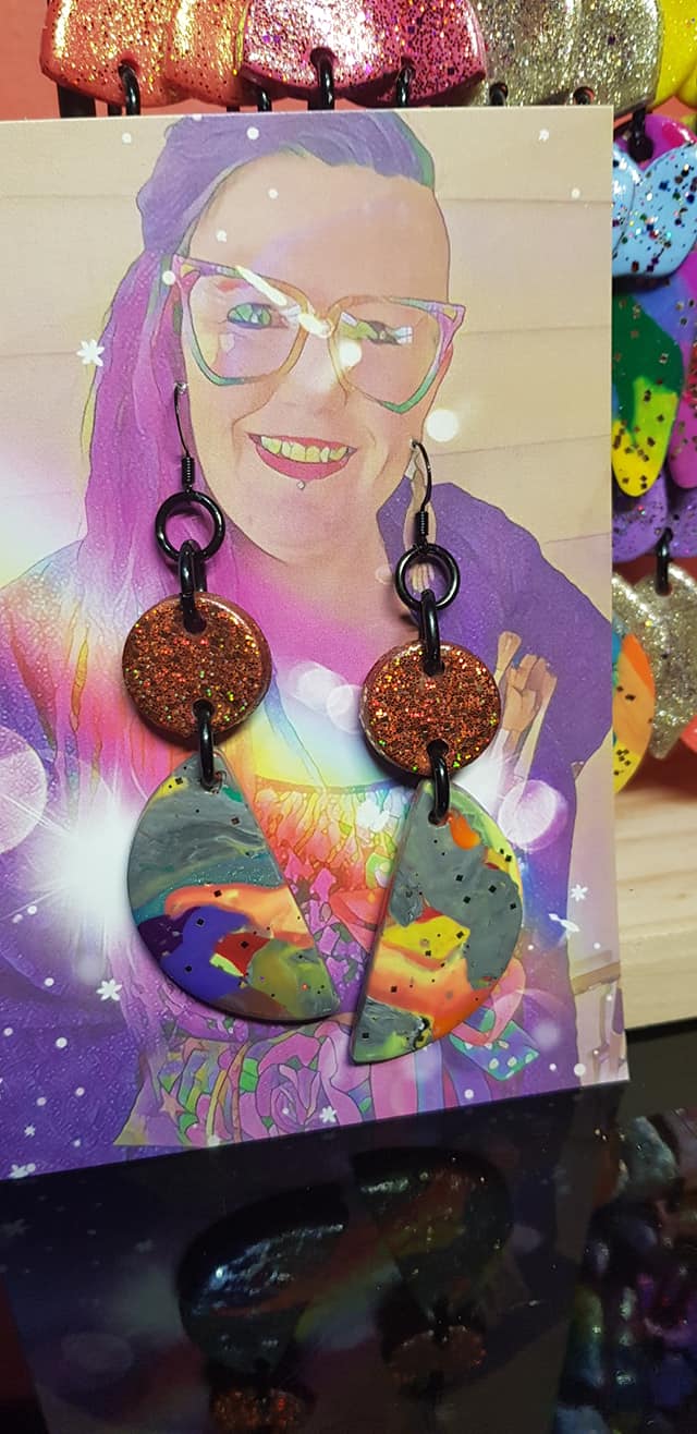Golden earth handmade glitter polymer clay earrings