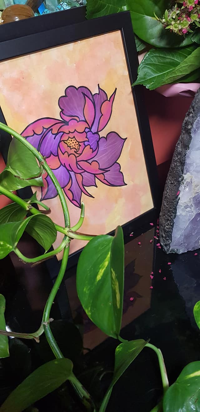 Purple peony flower Australian floral tattoo inspired artwork