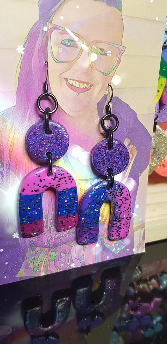 Purple berry handmade glitter polymer clay earrings