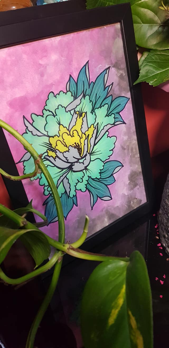 Green crysanthemum flower Australian floral tattoo inspired artwork