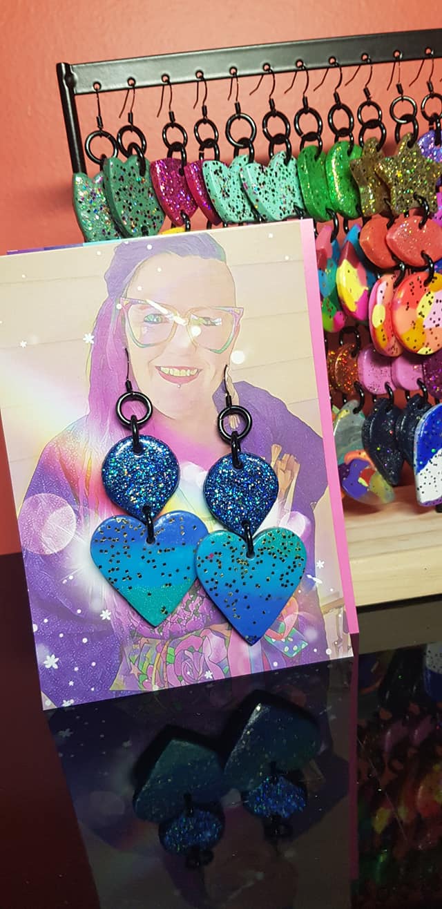 Love hearts handmade glitter polymer clay earrings