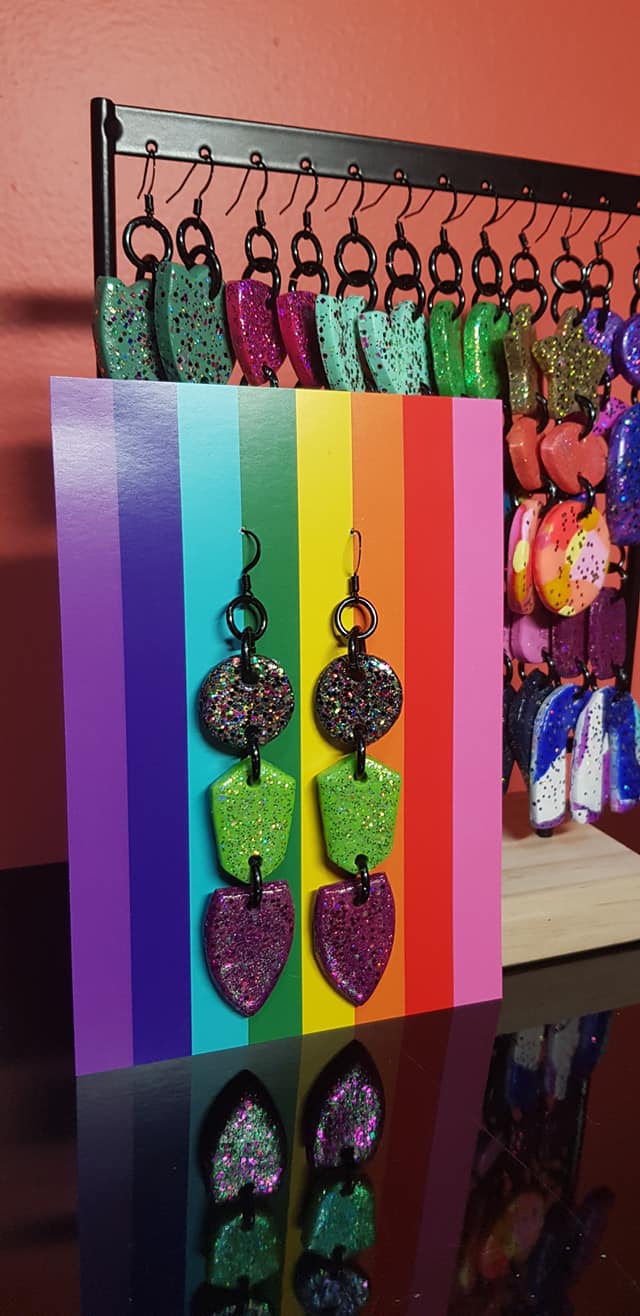 Green apple handmade glitter polymer clay earrings