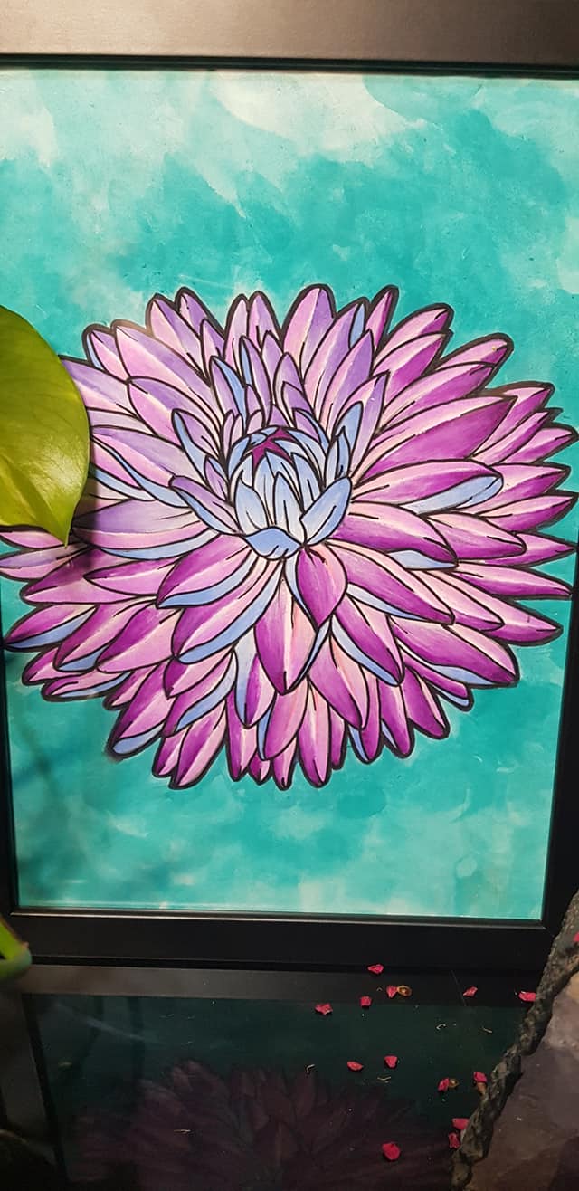 Indigo & purple dahlia flower Australian floral tattoo inspired artwork