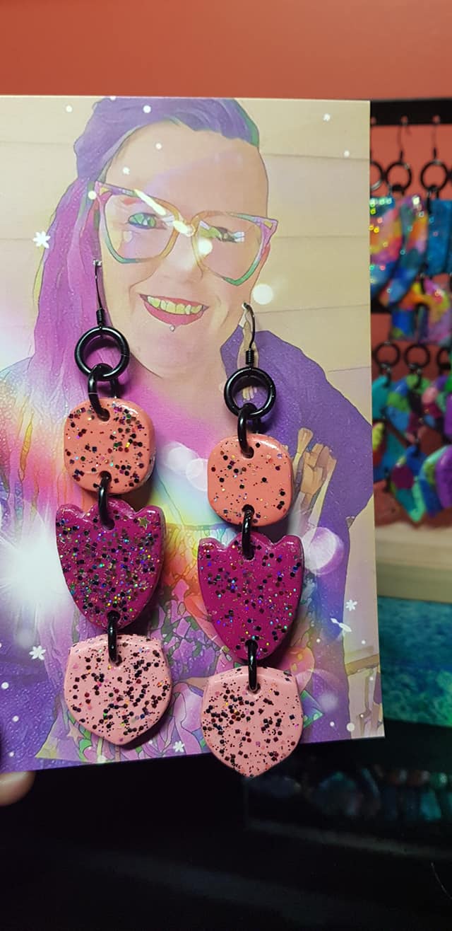 Pink paradise glitter handmade earrings polymer clay