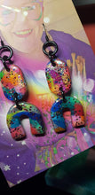 Load image into Gallery viewer, Galaxy &amp; rainbow glitter handmade earrings polymer clay
