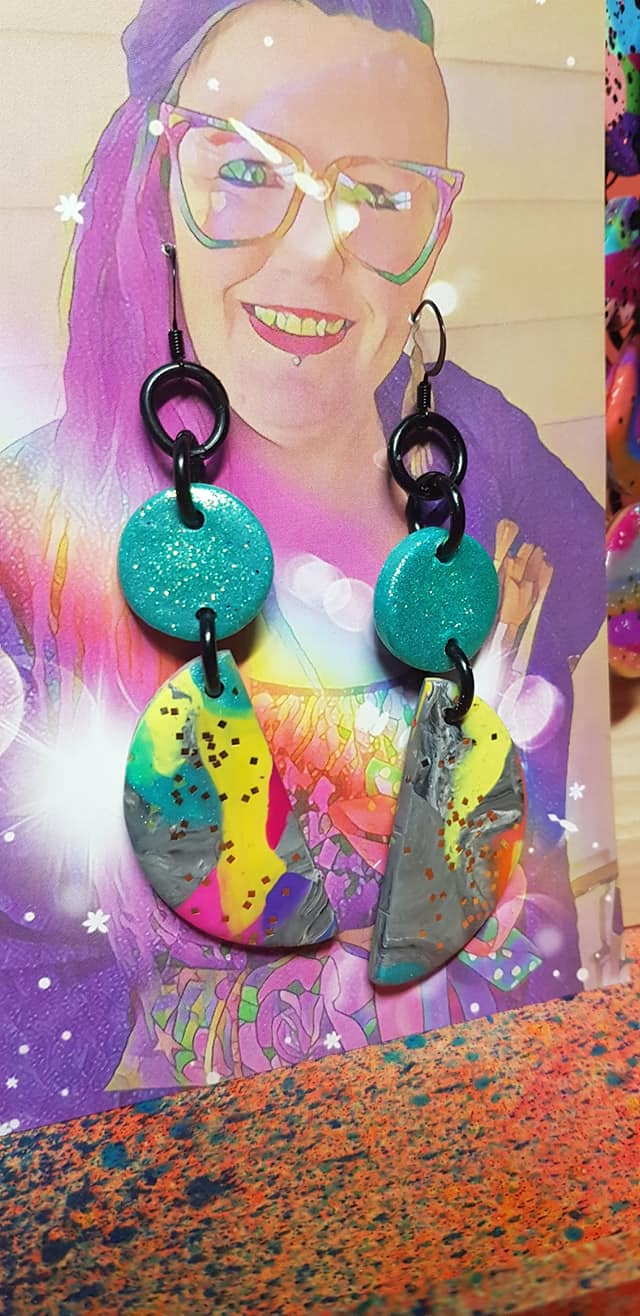 SALE $10!!!!  Earth magic rainbow glitter handmade earrings polymer clay