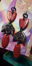 Load image into Gallery viewer, Red wine glitter handmade earrings polymer clay
