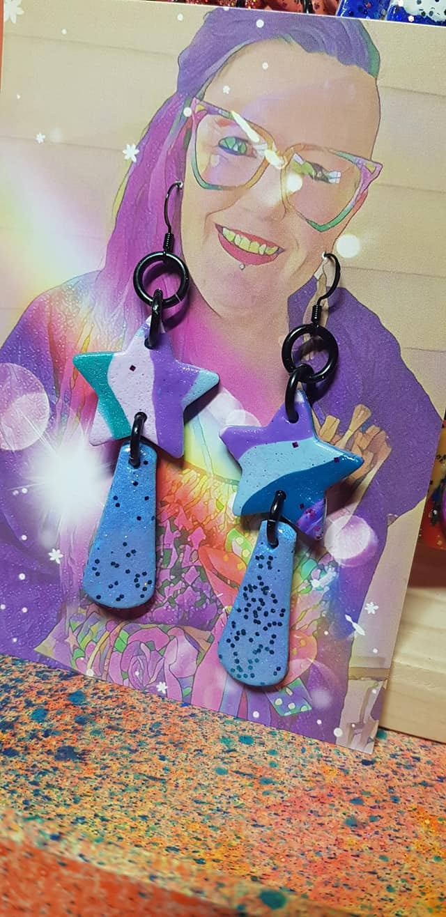 SALE $10!!!  Twinkle little star glitter handmade earrings polymer clay