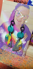 Load image into Gallery viewer, SALE $10!!!!  Earth magic rainbow glitter handmade earrings polymer clay

