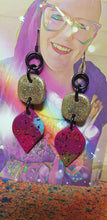 Load image into Gallery viewer, SALE $10!!!!  Gold raindrops glitter handmade earrings polymer clay
