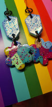 Load image into Gallery viewer, Blue daisy glitter handmade earrings polymer clay
