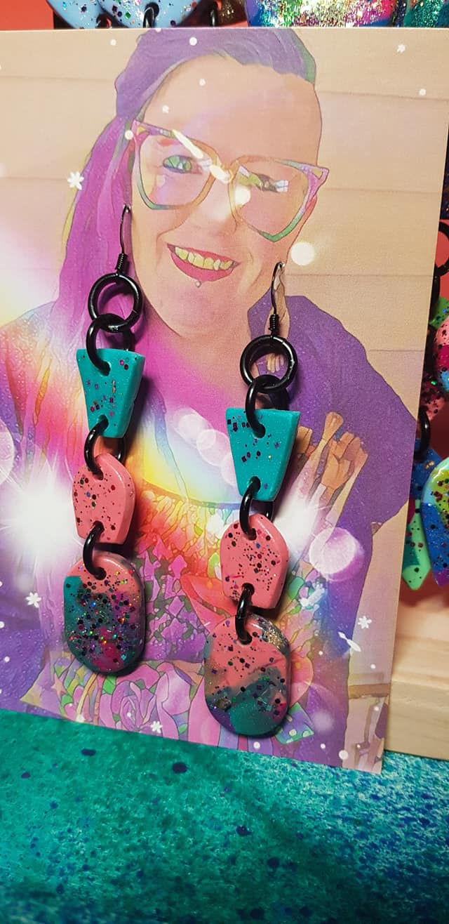 Turkish delight glitter handmade earrings polymer clay