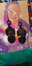 Load image into Gallery viewer, Black crow rainbow glitter handmade earrings polymer clay
