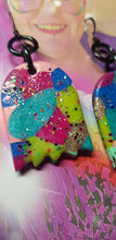 Load image into Gallery viewer, Fizzy lime glitter handmade earrings polymer clay
