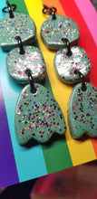 Load image into Gallery viewer, Sage flowers glitter handmade earrings polymer clay
