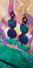 Load image into Gallery viewer, Blue sky &amp; tulips glitter handmade earrings polymer clay
