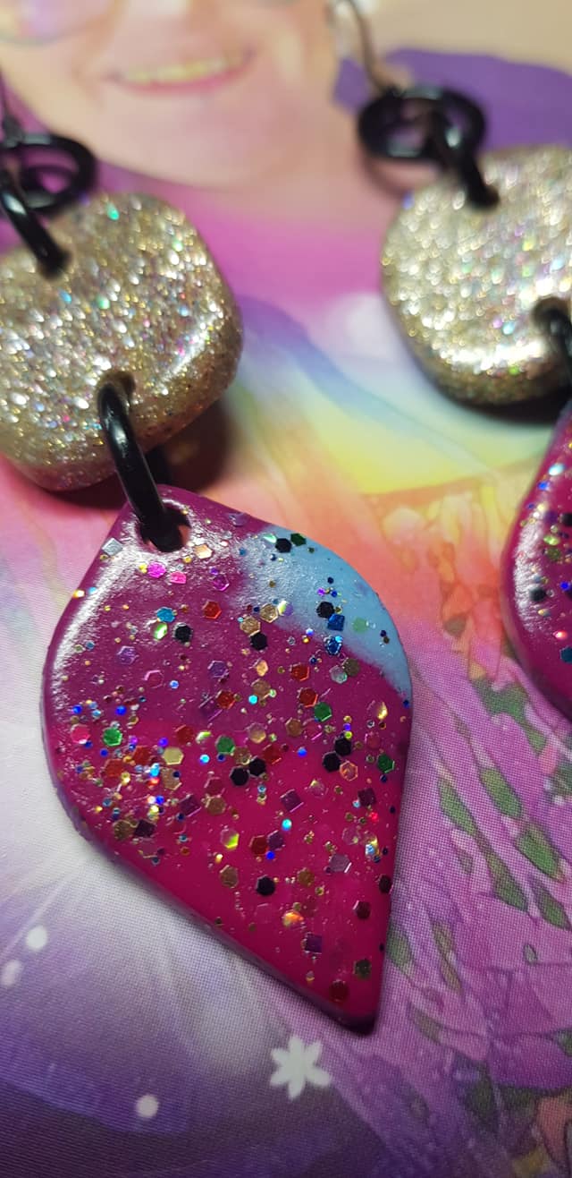 SALE $10!!!!  Gold raindrops glitter handmade earrings polymer clay