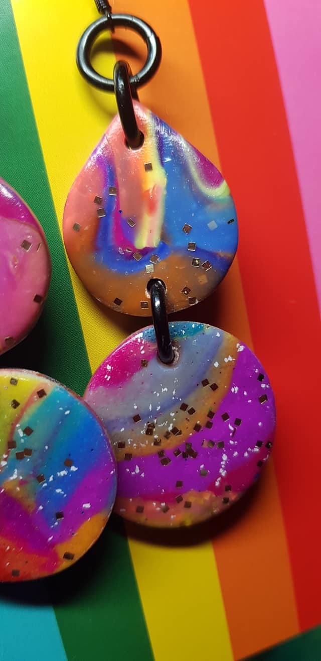 Marbled magic glitter handmade earrings polymer clay