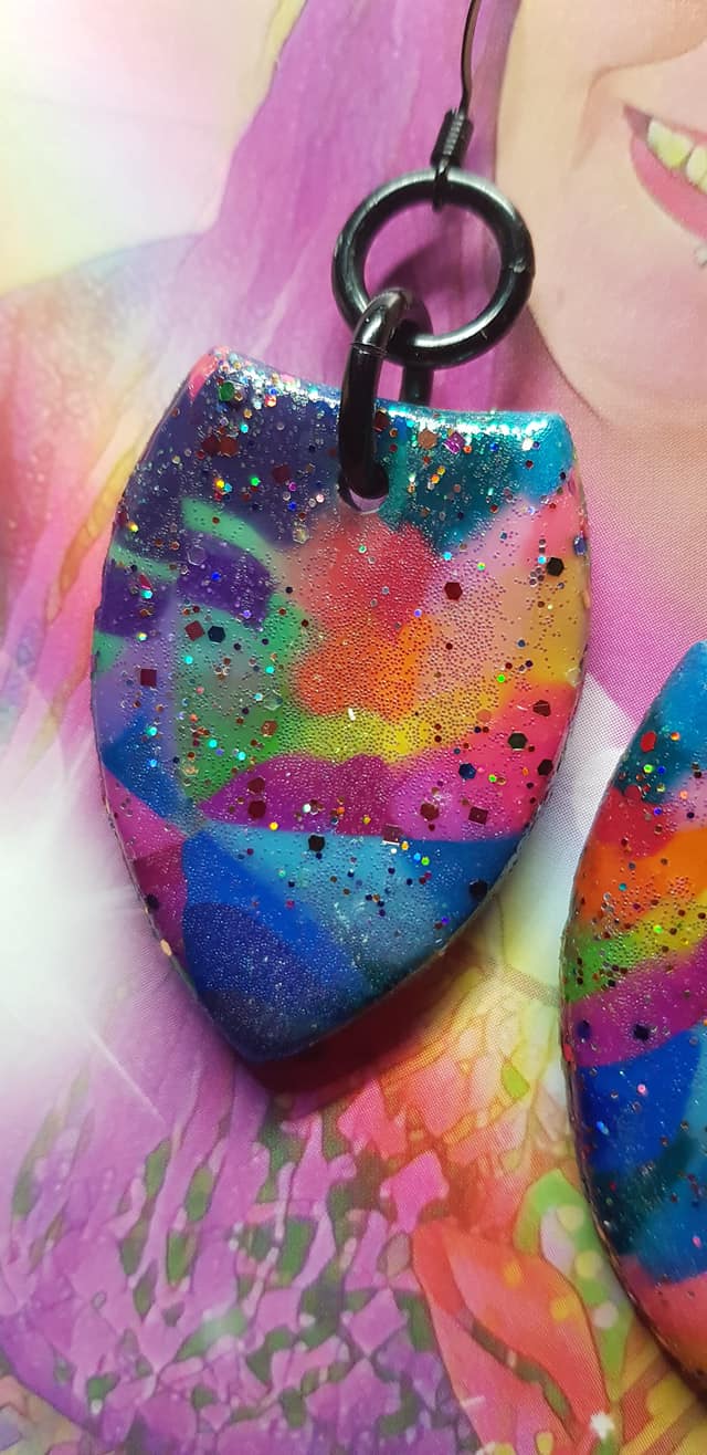 Shimmering rainbow glitter handmade earrings polymer clay