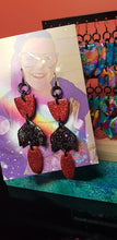 Load image into Gallery viewer, Red wine glitter handmade earrings polymer clay
