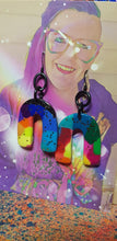 Load image into Gallery viewer, Mystical rainbows glitter handmade earrings polymer clay
