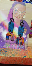 Load image into Gallery viewer, Teal rainbows glitter handmade earrings polymer clay
