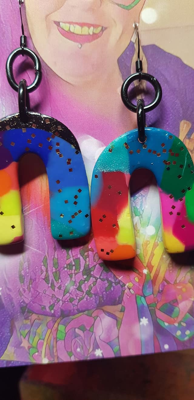 Mystical rainbows glitter handmade earrings polymer clay
