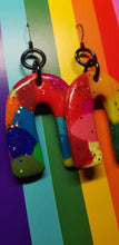 Load image into Gallery viewer, Large ruby red rainbows glitter handmade earrings polymer clay
