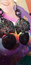 Load image into Gallery viewer, Black crow rainbow glitter handmade earrings polymer clay
