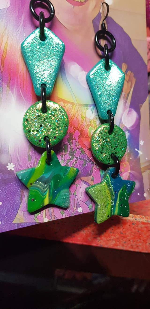 Lucky stars glitter handmade earrings polymer clay