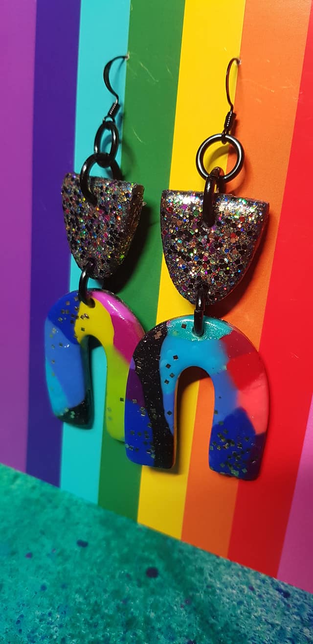 Oriental night glitter handmade earrings polymer clay