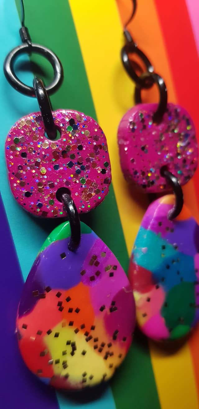 Pink party glitter handmade earrings polymer clay