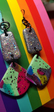 Load image into Gallery viewer, Turquoise swirl glitter handmade earrings polymer clay
