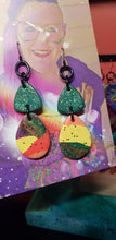 Load image into Gallery viewer, SALE $10!!!!  Forest green glitter handmade earrings polymer clay
