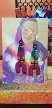 Load image into Gallery viewer, Fuchsia flock rainbow glitter handmade earrings polymer clay
