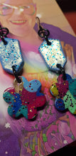 Load image into Gallery viewer, Blue daisy glitter handmade earrings polymer clay
