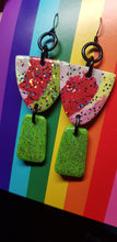 Load image into Gallery viewer, Toffee apples &amp; rainbow glitter handmade earrings polymer clay
