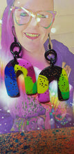Load image into Gallery viewer, Small rainbow glitter handmade earrings polymer clay
