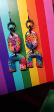 Load image into Gallery viewer, Galaxy &amp; rainbow glitter handmade earrings polymer clay
