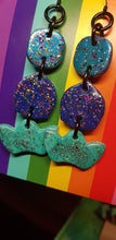 Load image into Gallery viewer, Blue sky &amp; tulips glitter handmade earrings polymer clay
